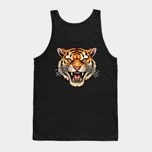 Old School Roaring Tiger Mascot Flash Tattoo Tank Top